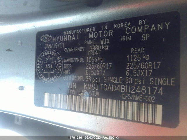 Hyundai Tucson Gl/gls 2011 KM8JT3AB4BU248174 Image 11