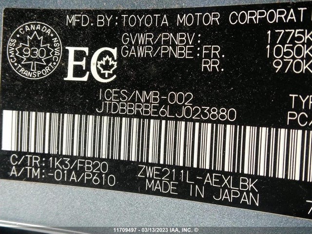 Toyota COROLLA LE 2020 JTDBBRBE6LJ023880 Image 10