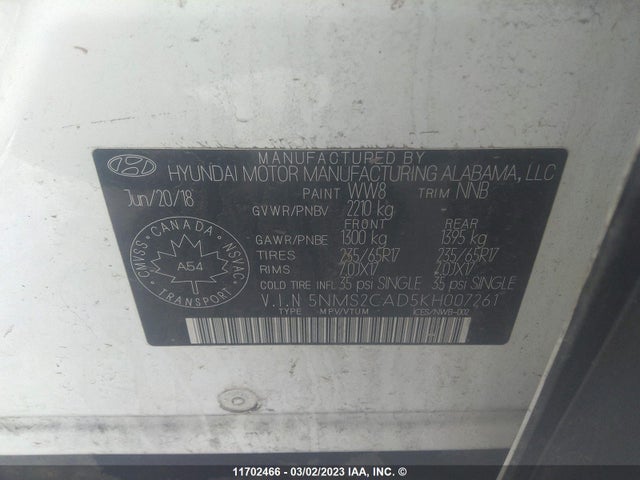 Hyundai Santa Fe Se 2019 5NMS2CAD5KH007261 Image 10