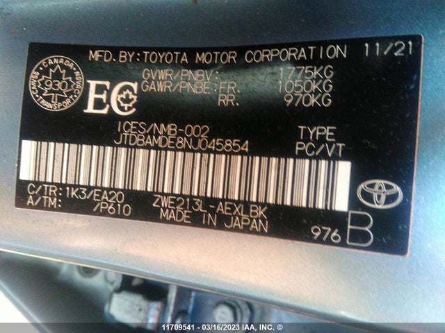 Toyota COROLLA 2022 JTDBAMDE8NJ045854 Image 10