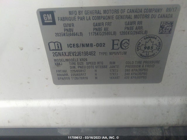 Chevrolet EQUINOX LT 2018 2GNAXJEV2J6198462 Image 10