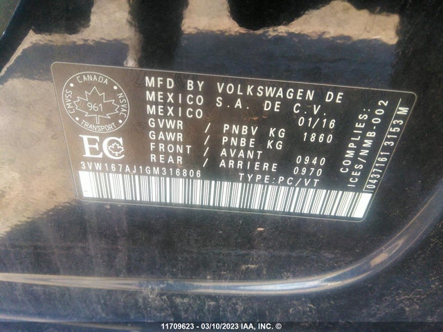 3VW167AJ1GM316806 Volkswagen JETTA S