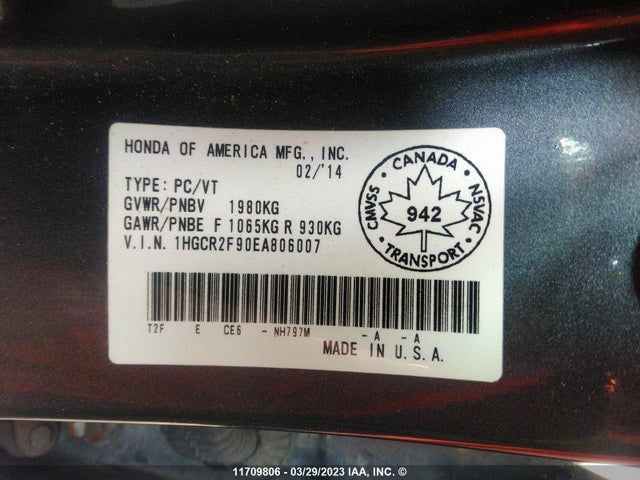 Honda Accord Touring 2014 1HGCR2F90EA806007 Image 9