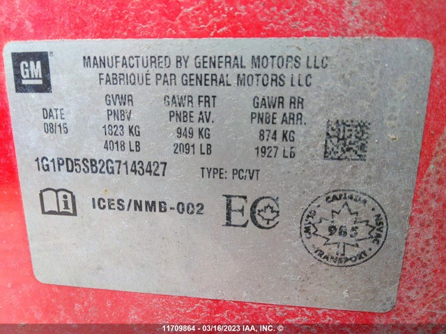 Chevrolet Cruze Limited Lt 2016 1G1PD5SB2G7143427 Image 9