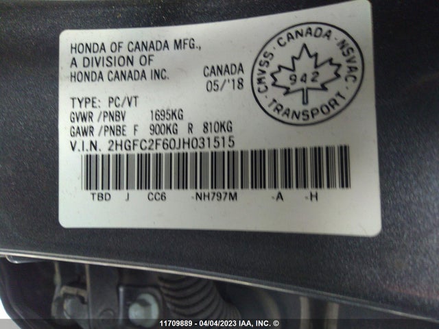Honda Civic Lx 2018 2HGFC2F60JH031515 Image 9