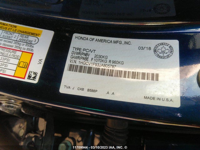 Honda Accord Touring 2018 1HGCV1F93JA805787 Image 9