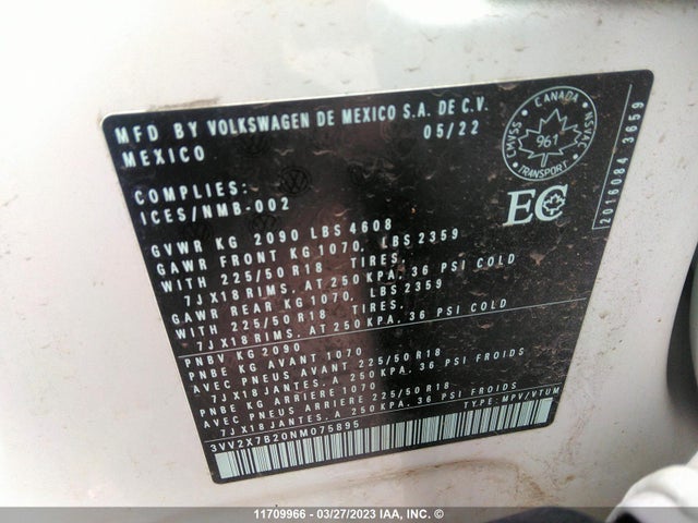 3VV2X7B20NM075895 Volkswagen TAOS SEL
