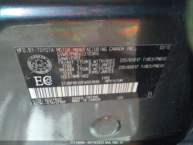 Toyota RAV4 LE 2015 2T3BFREV0FW303896 Image 10