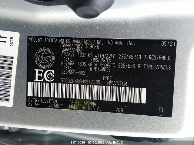 Toyota Highlander Xle 2021 5TDGZRBH8MS547385 Image 11