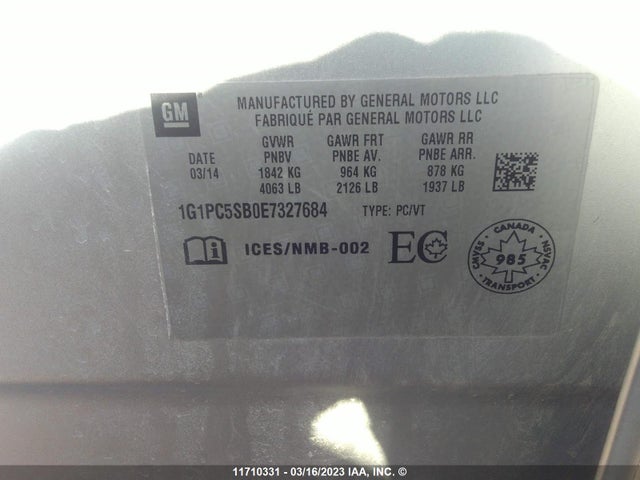 Chevrolet CRUZE LT 2014 1G1PC5SB0E7327684 Image 9
