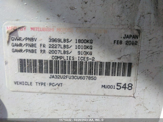 JA32U2FU3CU607850 Mitsubishi Lancer Es/es Sport