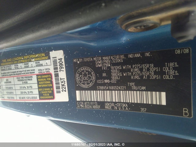 Toyota Tundra Double Cab/double Cab Sr5 2008 5TBBV541X8S524221 Image 10