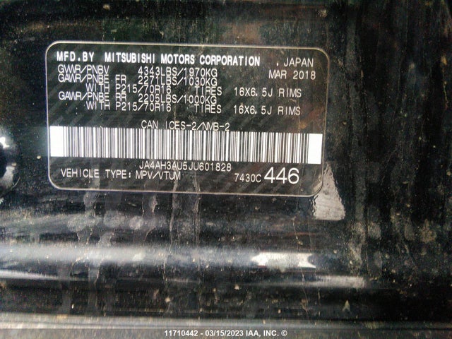 JA4AH3AU5JU601828 Mitsubishi Rvr Se/es