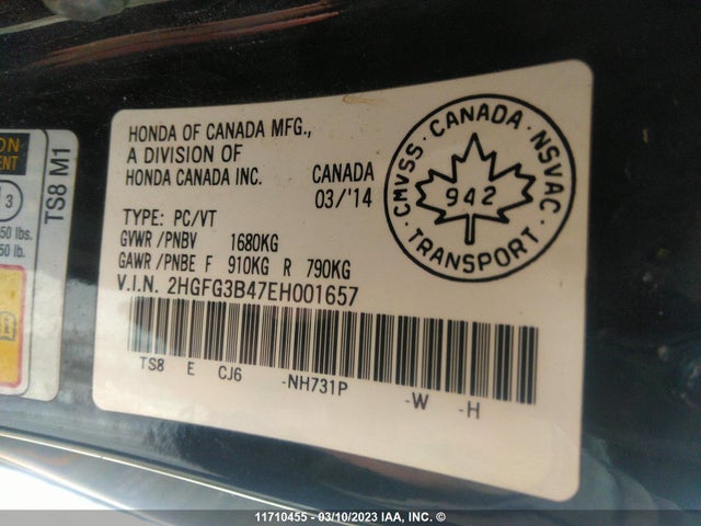 Honda CIVIC 2014 2HGFG3B47EH001657 Image 9