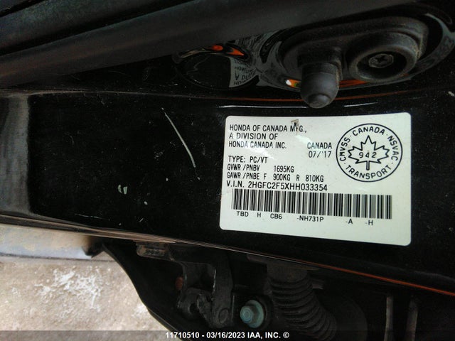Honda Civic Lx 2017 2HGFC2F5XHH033354 Image 9