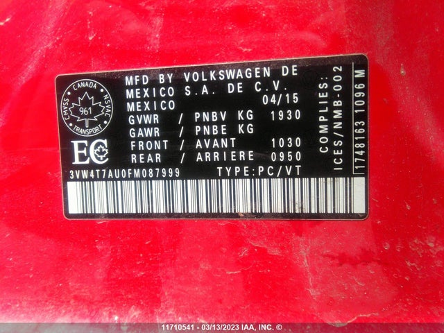 3VW4T7AU0FM087999 Volkswagen GTI