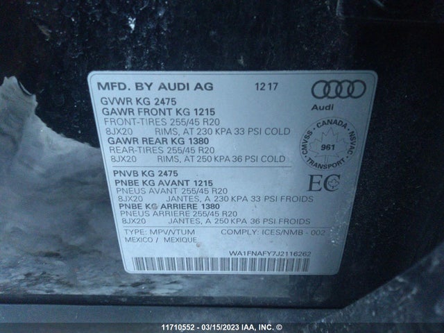 WA1FNAFY7J2116262 Audi Q5 Technik S-line