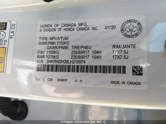 Honda CR-V LX 2020 2HKRW2H28LH210974 Image 10