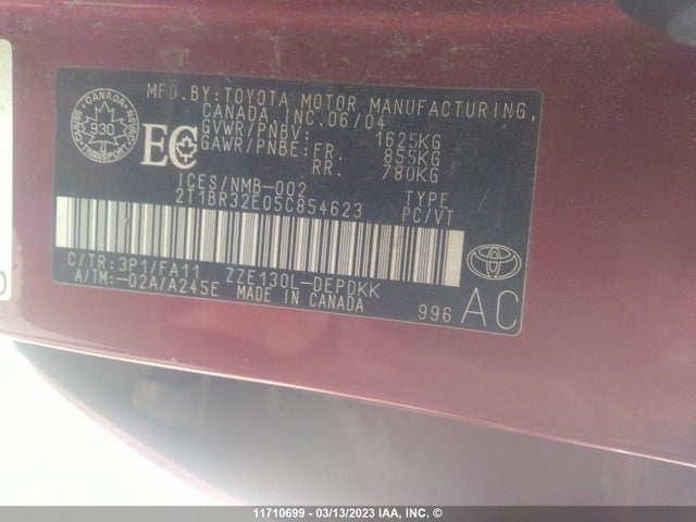 Toyota COROLLA CE/LE/S 2005 2T1BR32E05C854623 Image 10