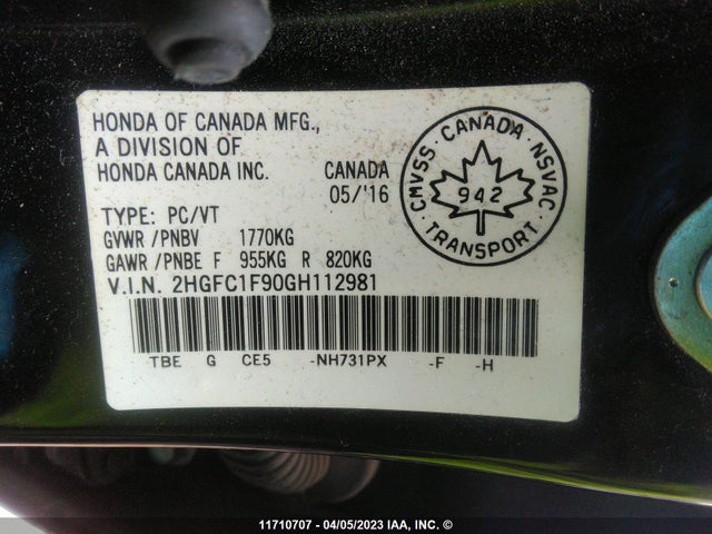 Honda Civic Touring 2016 2HGFC1F90GH112981 Image 9