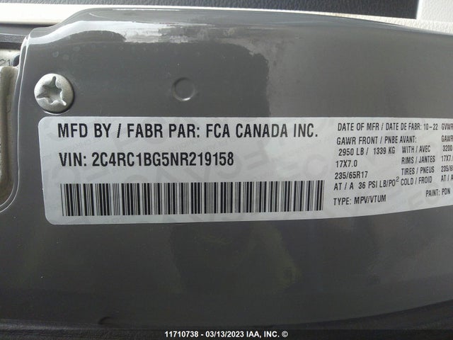 2C4RC1BG5NR219158 Chrysler Pacifica Touring L