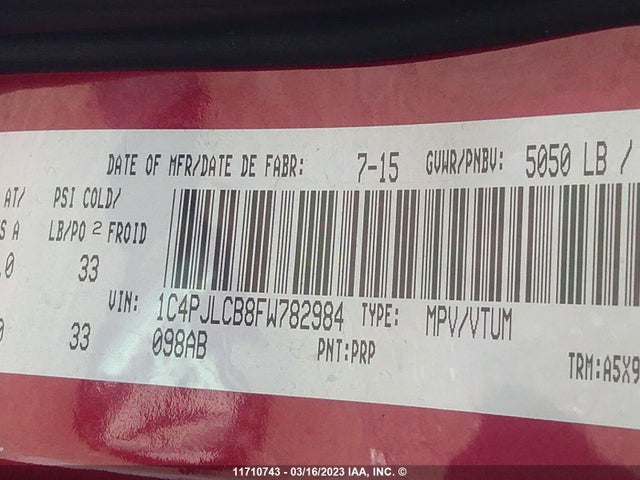 1C4PJLCB8FW782984 Jeep Cherokee Latitude