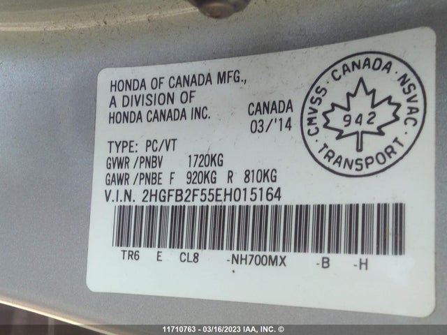 Honda Civic Lx 2014 2HGFB2F55EH015164 Image 10