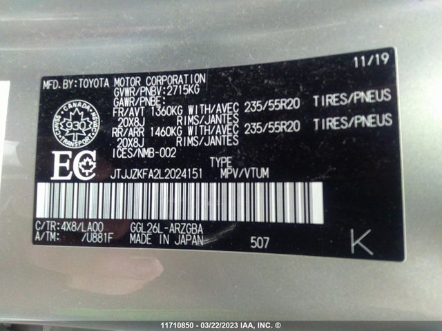 JTJJZKFA2L2024151 Lexus Rx 350 L Luxury