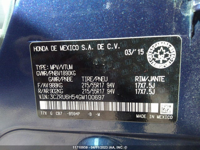 Honda HR-V EX 2016 3CZRU6H54GM100697 Image 9