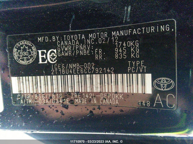 Toyota Corolla S/le 2012 2T1BU4EE6CC792142 Image 9