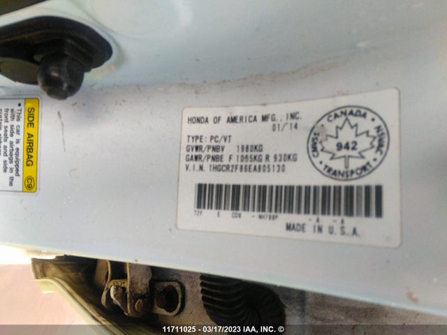 Honda ACCORD EXL 2014 1HGCR2F86EA805130 Image 9
