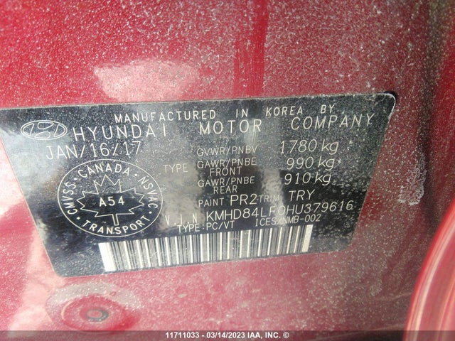 Hyundai ELANTRA 2017 KMHD84LF0HU379616 Image 11