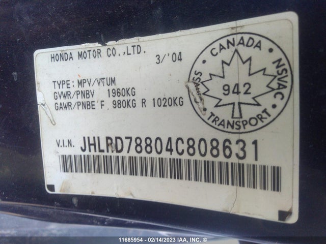 Honda CR-V EX 2004 JHLRD78804C808631 Image 10