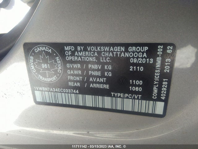Volkswagen PASSAT SE 2014 1VWBN7A34EC033744 Image 9