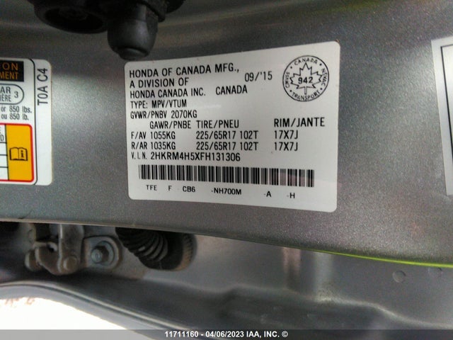 Honda CR-V EX 2015 2HKRM4H5XFH131306 Image 9