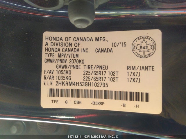 Honda CR-V EX 2016 2HKRM4H53GH102795 Image 9