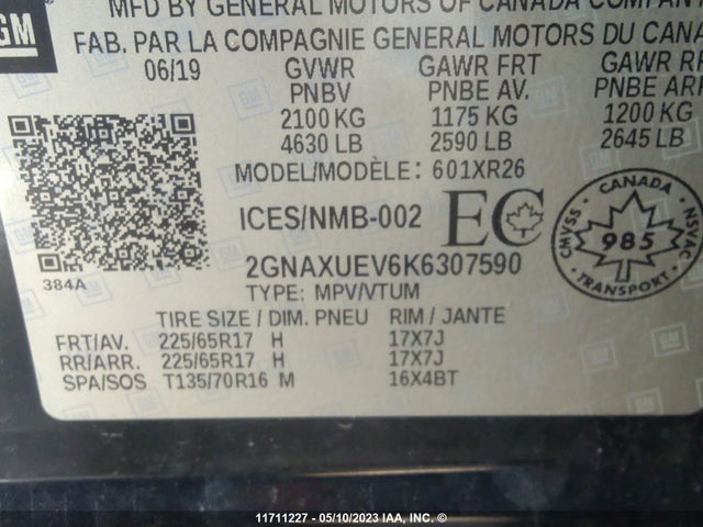 Chevrolet EQUINOX LT 2019 2GNAXUEV6K6307590 Image 9