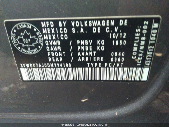 Volkswagen JETTA SE 2013 3VWDK7AJ0DM394109 Image 9