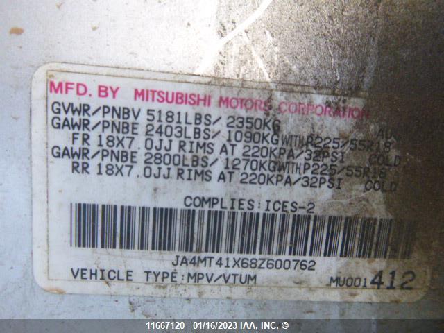 JA4MT41X68Z600762 Mitsubishi Outlander Xls