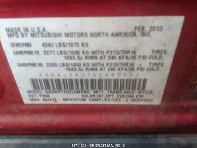 4A4AJ3AU7DE605591 Mitsubishi RVR SE