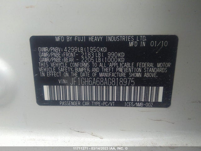 JF1GH6A68AG818975 Subaru Impreza 2.5i