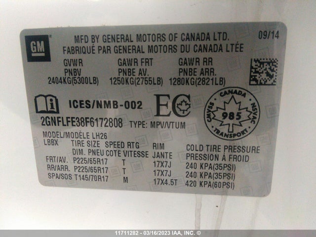 Chevrolet EQUINOX LT 2015 2GNFLFE38F6172808 Image 10