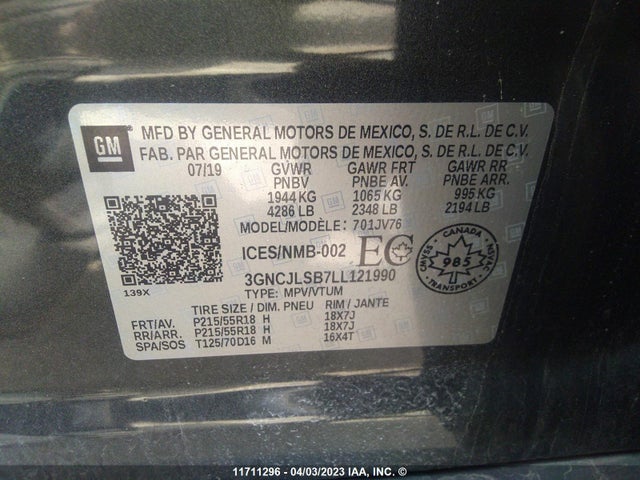 Chevrolet TRAX 1LT 2020 3GNCJLSB7LL121990 Image 9