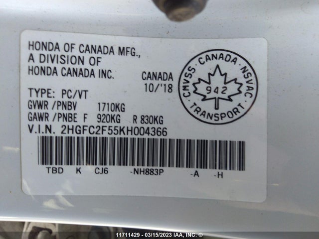 Honda Civic Lx 2019 2HGFC2F55KH004366 Image 9