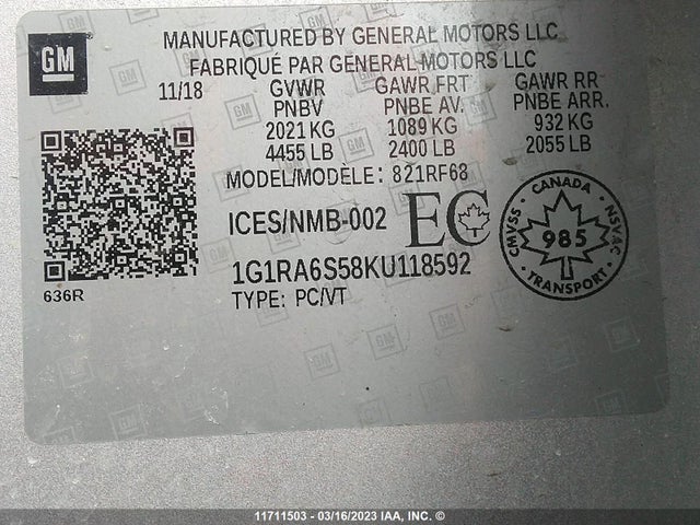 Chevrolet VOLT LT 2019 1G1RA6S58KU118592 Image 9