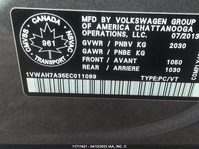 Volkswagen PASSAT S 2014 1VWAH7A35EC011089 Image 11