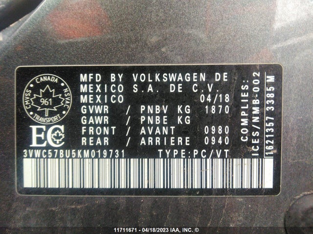 3VWC57BU5KM019731 Volkswagen JETTA