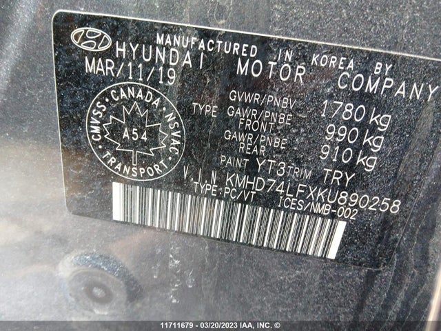 Hyundai ELANTRA SE 2019 KMHD74LFXKU890258 Image 9