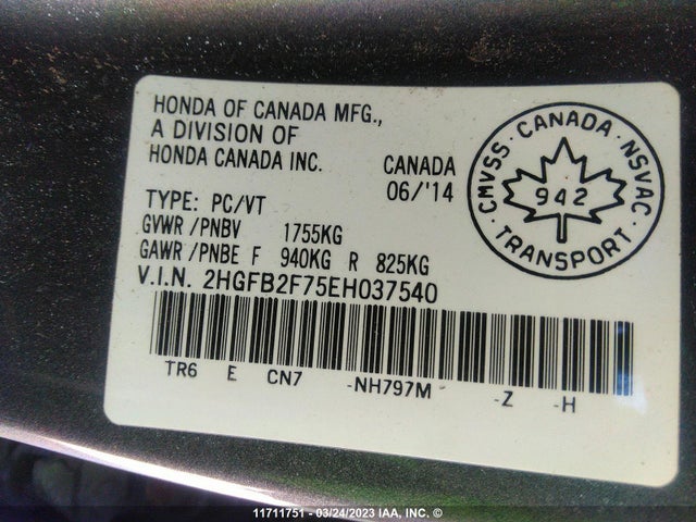Honda Civic Touring 2014 2HGFB2F75EH037540 Image 9