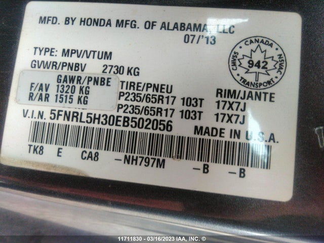 Honda ODYSSEY SE 2014 5FNRL5H30EB502056 Image 9